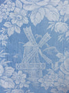 Light blue ticking with mills and big flowers. Spain c.1900 - Lot of 2 pieces