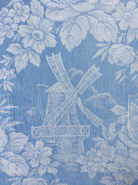 Light blue ticking with mills and big flowers. Spain c.1900 - Lot of 2 pieces