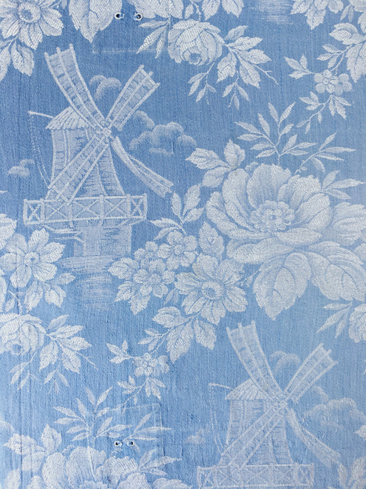 Light blue ticking with mills and big flowers. Spain c.1900 - Lot of 2 pieces