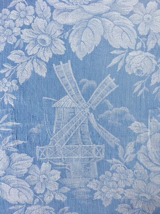 Light blue ticking with mills and big flowers. Spain c.1900 - Lot of 2 pieces