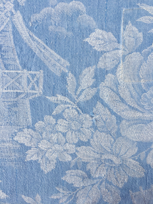 Light blue ticking with mills and big flowers. Spain c.1900 - Lot of 2 pieces