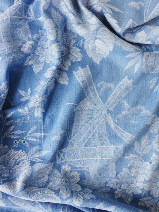 Light blue ticking with mills and big flowers. Spain c.1900 - Lot of 2 pieces