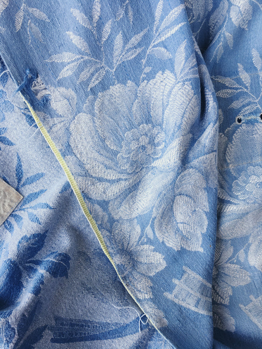 Light blue ticking with mills and big flowers. Spain c.1900 - Lot of 2 pieces