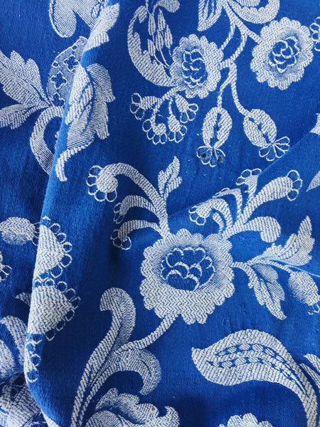Blue Floral Antique European Ticking Fabric Recovered Panels REC-DA-AZUL-052 - Ticking Depot