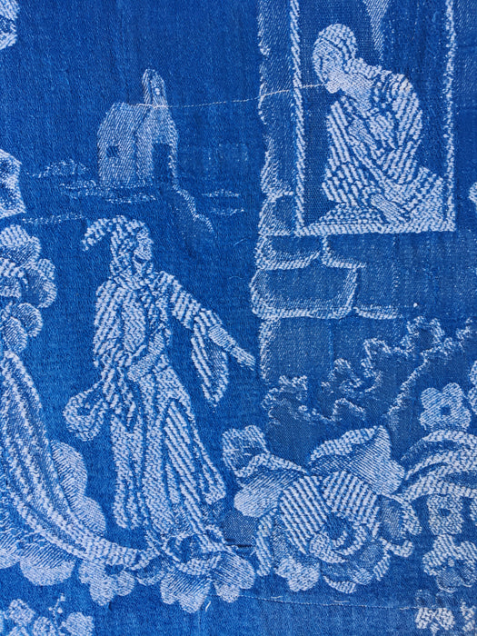 Blue ticking with romantic scene. Very rare! Spain c.1900 - Lot of 2 pieces