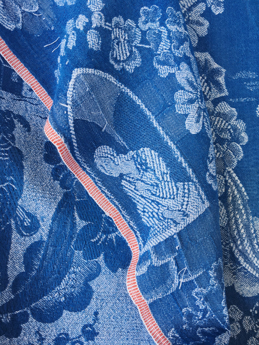 Blue ticking with romantic scene. Very rare! Spain c.1900 - Lot of 2 pieces