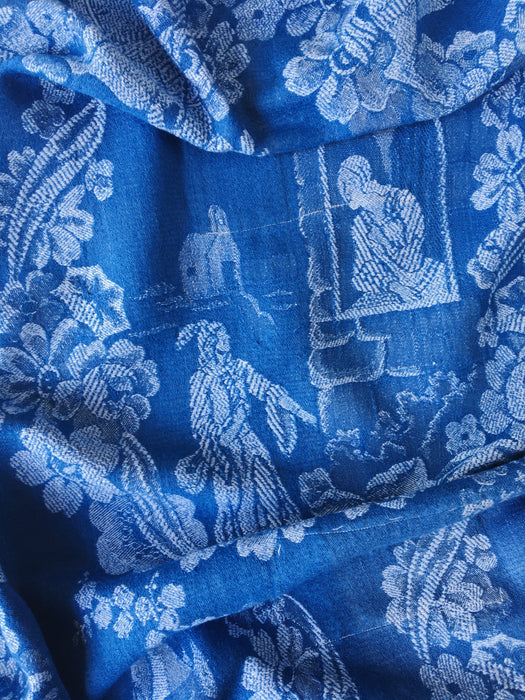 Blue ticking with romantic scene. Very rare! Spain c.1900 - Lot of 2 pieces