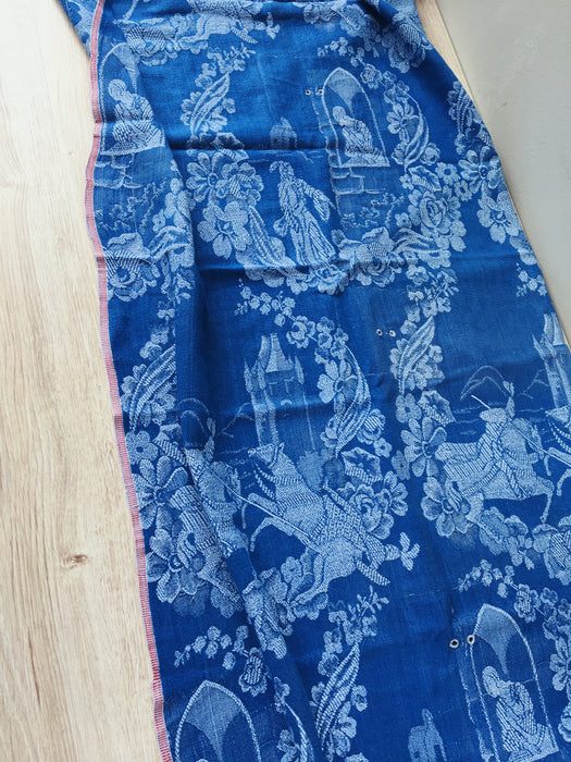 Blue ticking with romantic scene. Very rare! Spain c.1900 - Lot of 2 pieces