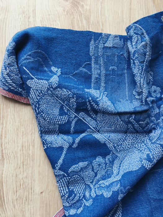 Blue ticking with romantic scene. Very rare! Spain c.1900 - Lot of 2 pieces