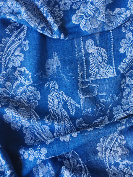 Blue ticking with romantic scene. Very rare! Spain c.1900 - Lot of 2 pieces