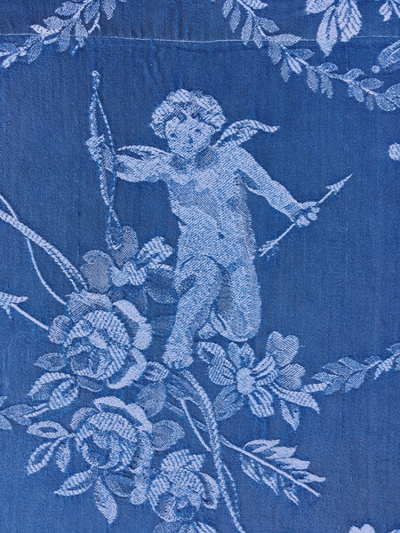 Blue Cupids Antique European Ticking Fabric Recovered Panels REC-DA-AZUL-057 - Ticking Depot