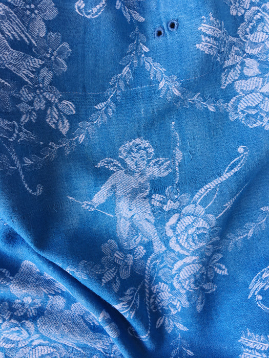 Cerulean blue ticking with cute cupids. Spain c.1920 - 115×74 cm 