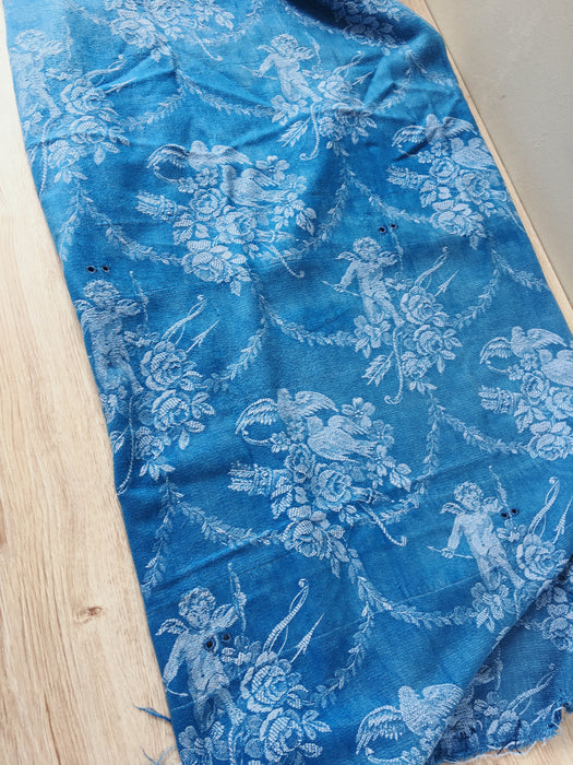 Cerulean blue ticking with cute cupids. Spain c.1920 - 115×74 cm 