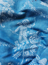 Cerulean blue ticking with cute cupids. Spain c.1920 - 115×74 cm 