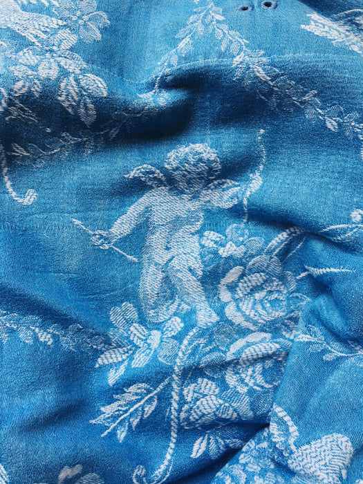 Cerulean blue ticking with cute cupids. Spain c.1920 - 115×74 cm 