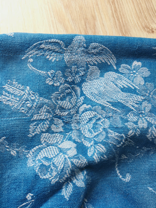 Cerulean blue ticking with cute cupids. Spain c.1920 - 115×74 cm 