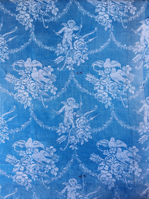 Cerulean blue ticking with cute cupids. Spain c.1920 - 115×74 cm 
