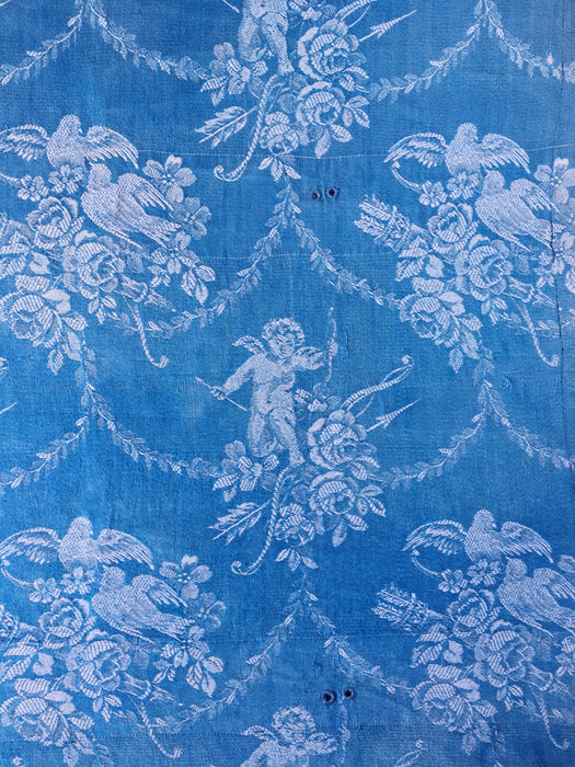 Cerulean blue ticking with cute cupids. Spain c.1920 - 115×74 cm 