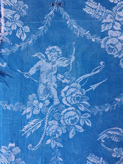 Cerulean blue ticking with cute cupids. Spain c.1920 - 115×74 cm 