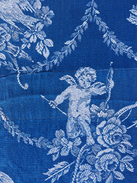 Blue Cupids Antique European Ticking Fabric Recovered Panels REC-DA-AZUL-060 - Ticking Depot
