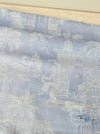 Blue faded ticking with dancer, buildings and soldiers on horseback. Spain c.1950 - 50×135 cm