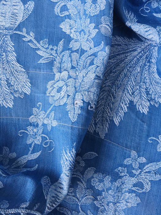 Cobalt blue ticking with exotic bird. Spain c.1950 - 98×106 cm