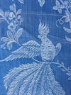 Cobalt blue ticking with exotic bird. Spain c.1950 - 98×106 cm
