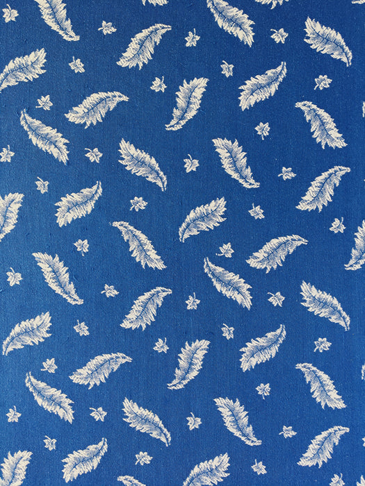 Ticking with white leaves on blue. Spain c.1950 - 145×374 cm