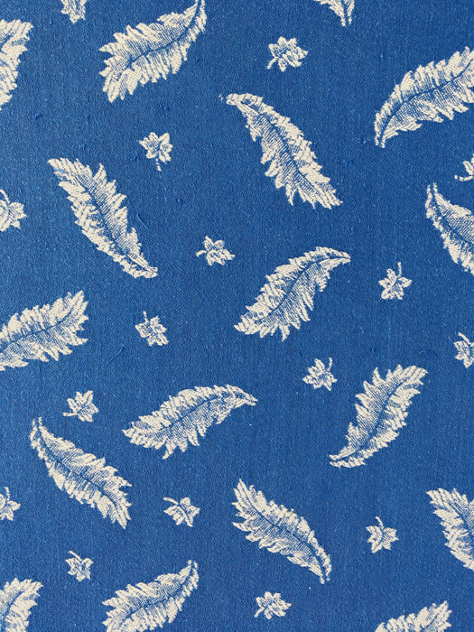 Ticking with white leaves on blue. Spain c.1950 - 145×374 cm