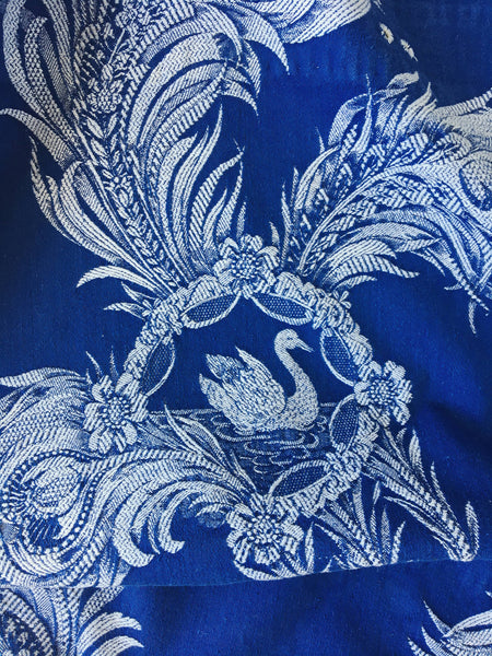 Swans in mermaid blue ticking. Spain c.1960 - Lot of 2 pieces