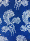Swans in mermaid blue ticking. Spain c.1960 - Lot of 2 pieces