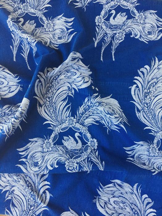 Swans in mermaid blue ticking. Spain c.1960 - Lot of 2 pieces