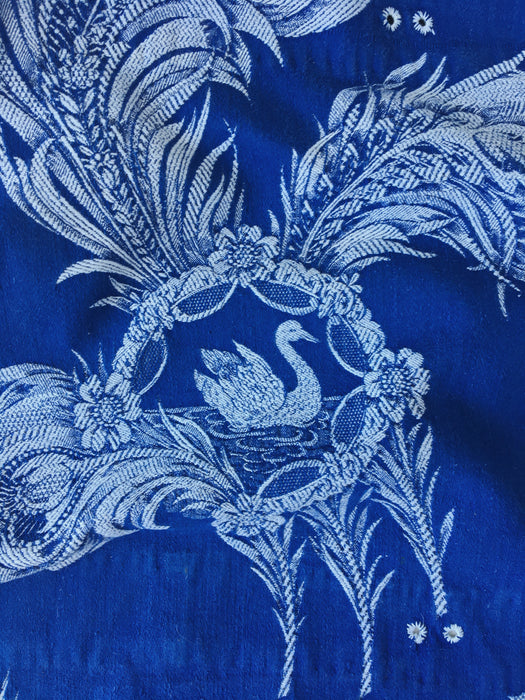 Swans in mermaid blue ticking. Spain c.1960 - Lot of 2 pieces