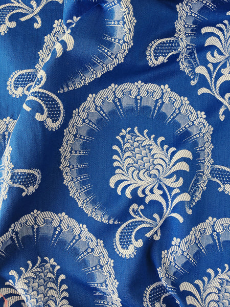 Blue Floral Antique European Ticking Fabric Recovered Panels REC-DA-AZUL-067 - Ticking Depot