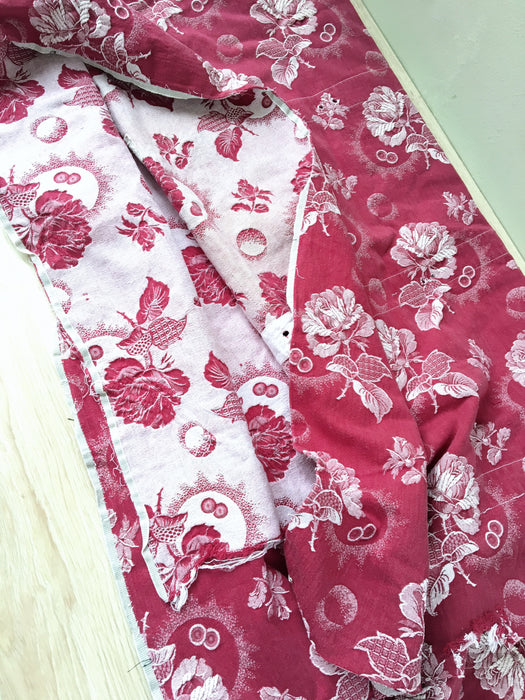 Ticking in burgundy with roses. Spain c.1950 - Lot of 2 pieces