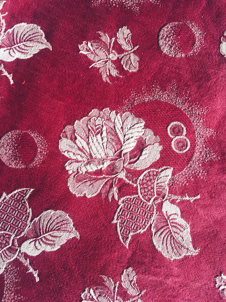 Burgundy Floral Antique European Ticking Fabric Recovered Panels REC-DA-GRANATE-001B - Ticking Depot