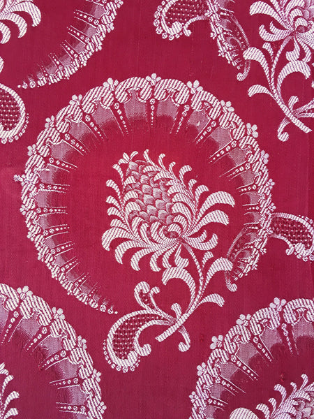 Burgundy Floral Antique European Ticking Fabric Recovered Panels REC-DA-GRANATE-004 - Ticking Depot