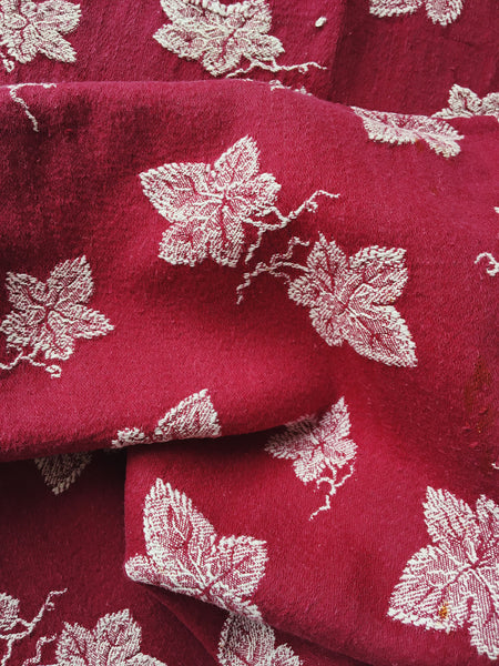 Burgundy Floral Small Scale Antique European Ticking Fabric Recovered Panels REC-DA-GRANATE-007 - Ticking Depot