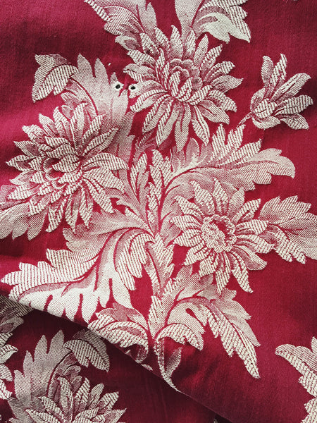 Burgundy Floral Antique European Ticking Fabric Recovered Panels REC-DA-GRANATE-008 - Ticking Depot