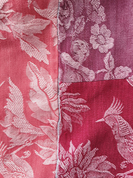 Burgundy Birds Floral Antique European Ticking Fabric Recovered Panels REC-DA-GRANATE-009 - Ticking Depot