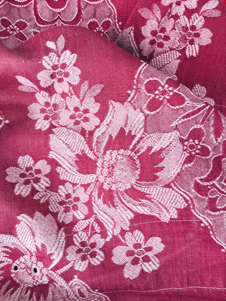 Burgundy Floral Antique European Ticking Fabric Recovered Panels REC-DA-GRANATE-010 - Ticking Depot