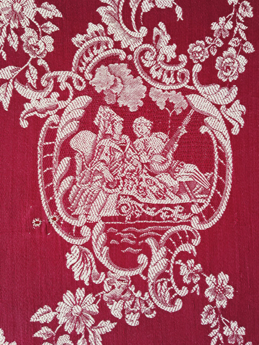 Burgundy ticking with ladies and lovers. Spain c.1950 - 145×185 cm