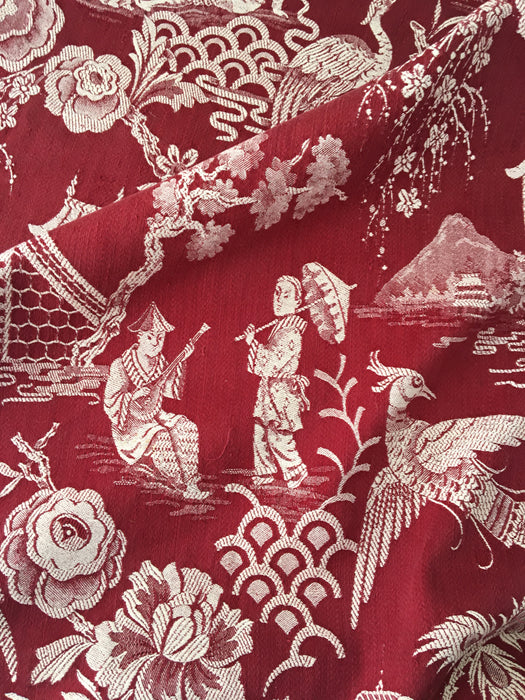 Chinoiserie in burgundy ticking. Spain c.1900 - Lot of 2 pieces