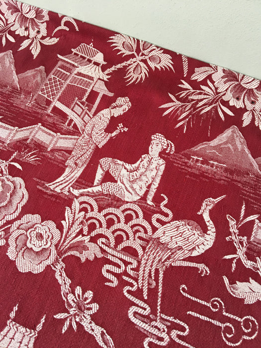 Chinoiserie in burgundy ticking. Spain c.1900 - Lot of 2 pieces