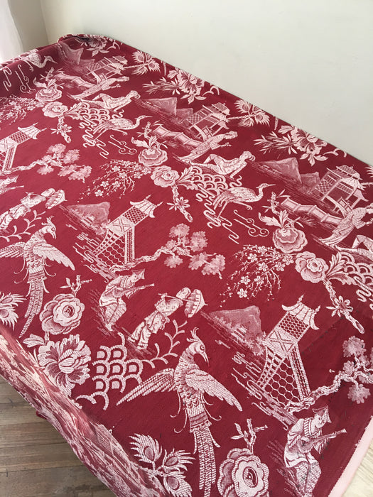 Chinoiserie in burgundy ticking. Spain c.1900 - Lot of 2 pieces