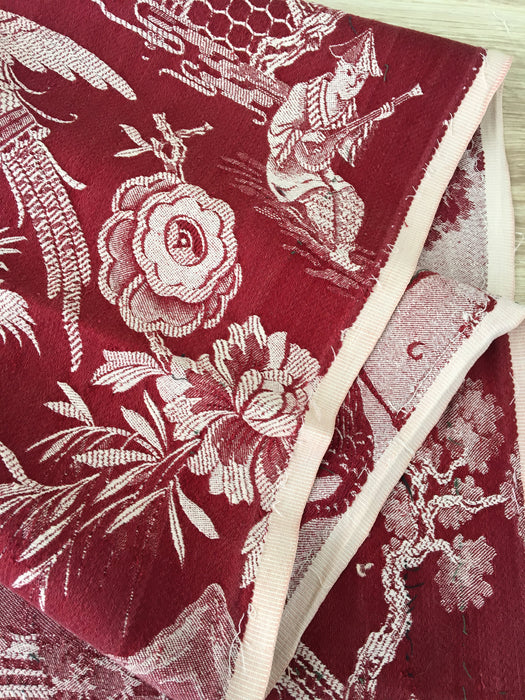 Chinoiserie in burgundy ticking. Spain c.1900 - Lot of 2 pieces