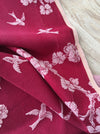 Burgundy ticking with cherry blossom and swallows. Spain c.1900 - Lot of 3 pieces