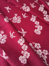 Burgundy ticking with cherry blossom and swallows. Spain c.1900 - Lot of 3 pieces