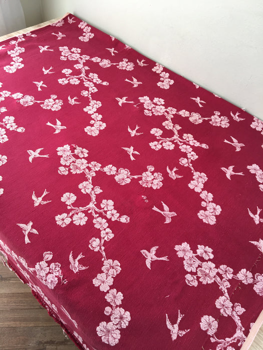 Burgundy ticking with cherry blossom and swallows. Spain c.1900 - Lot of 3 pieces