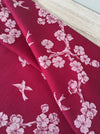 Burgundy ticking with cherry blossom and swallows. Spain c.1900 - Lot of 3 pieces